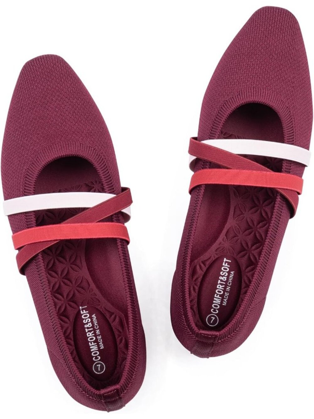 Women's Red Knit Square Toe Ballet Flats Mary Jane Slip On Causal Shoes